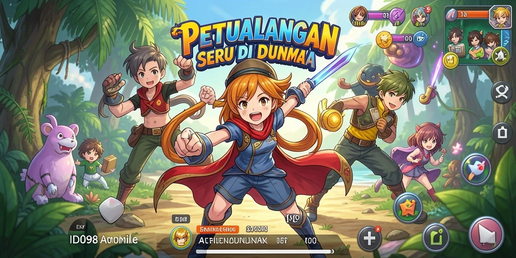 Tangkapan layar menampilkan aksi seru dalam game Anime ID098.