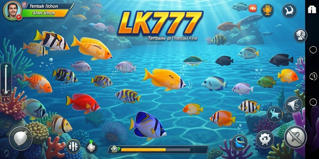 Tampilan gameplay yang seru saat menembak ikan berwarna-warni.