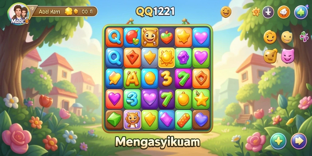 Screenshot permainan QQ1221 yang menunjukkan gameplay Match-3 yang seru.