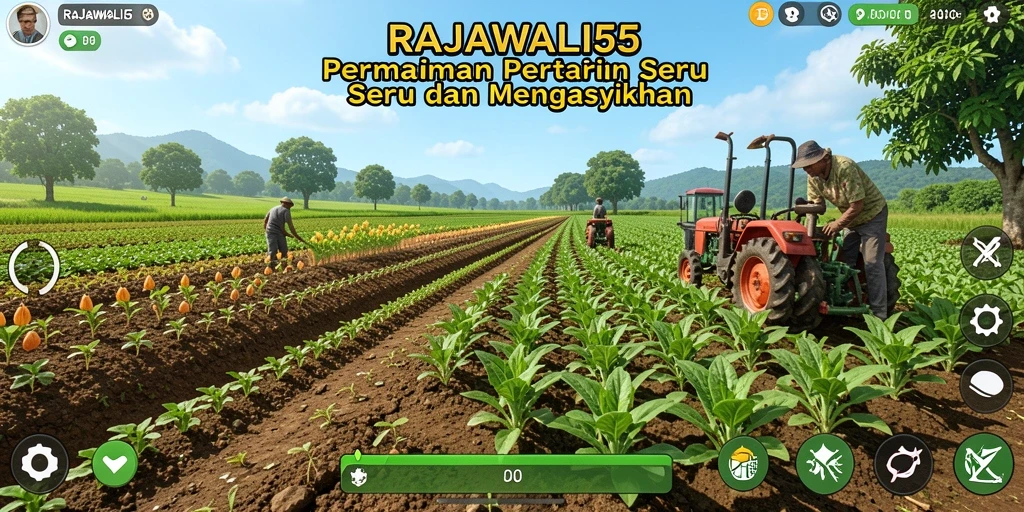 Tampilan screenshot gameplay RAJAWALI55 menampilkan pertanian yang indah.